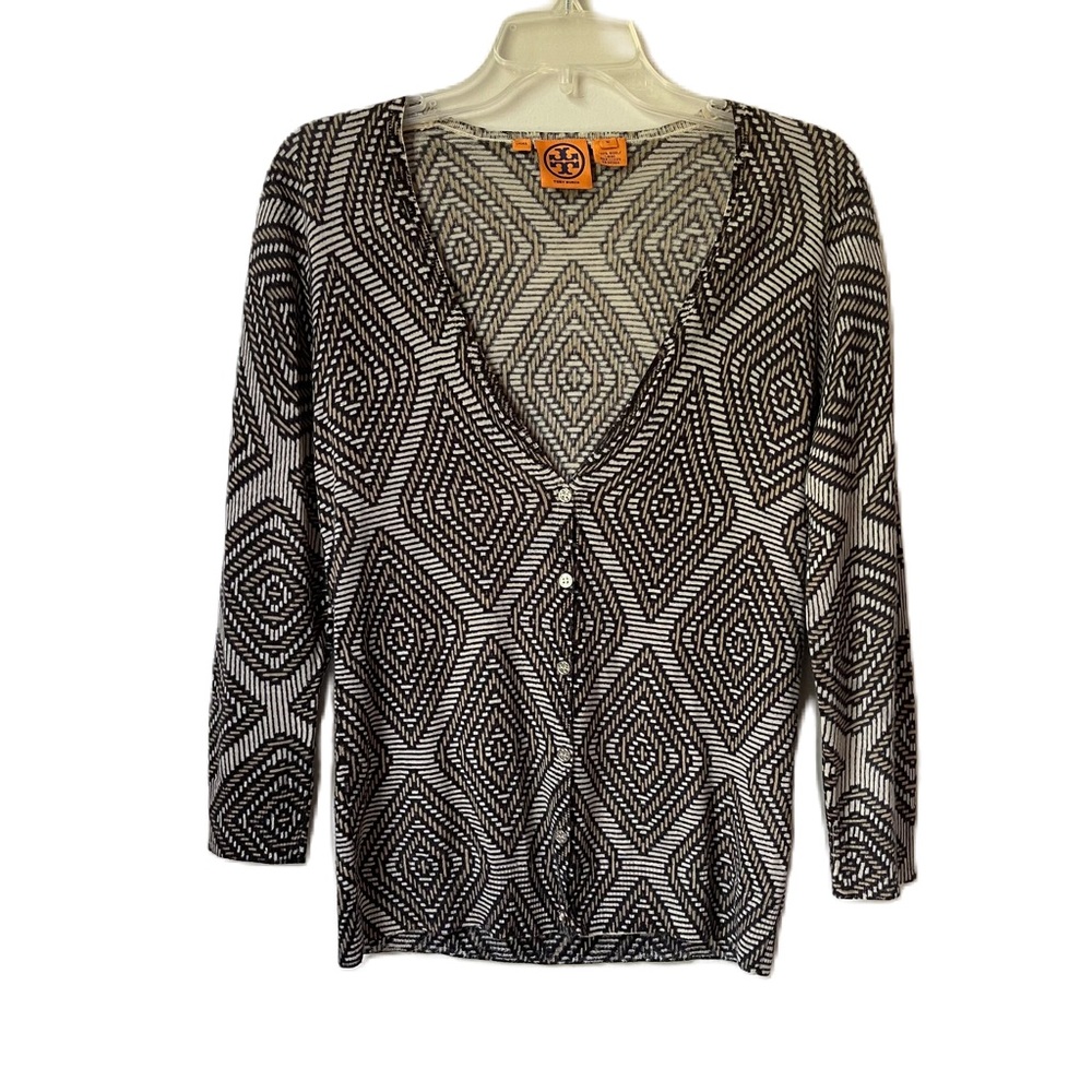 Tory Burch dabney 100% wool geometric cardigan size M sweater top style 33083118